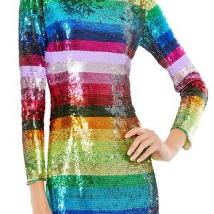 Mac Duggal Multicolor Sequin Long Sleeve Dress